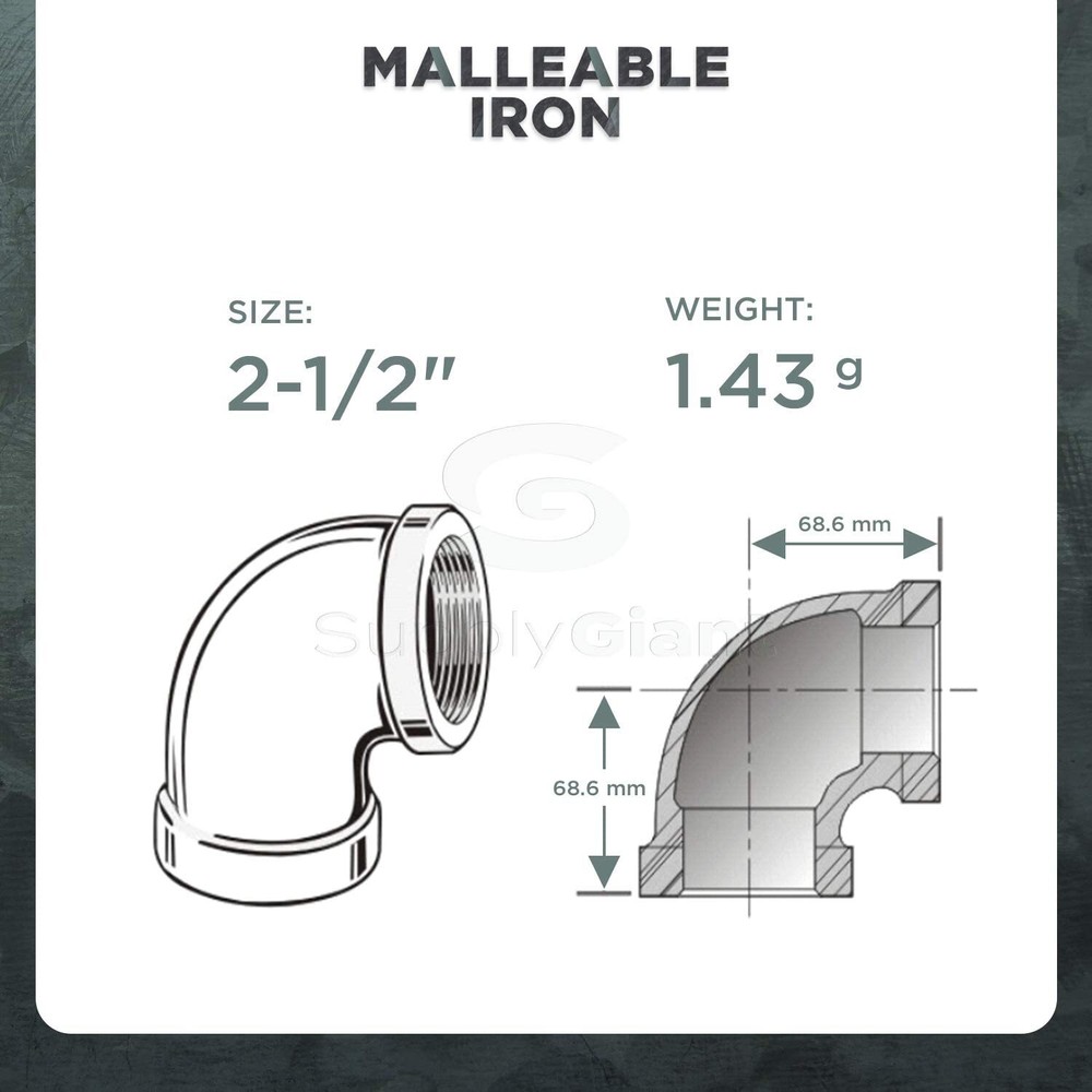 2-1/2" Galvanized Malleable Elbow 90 Degree, 2-1/2