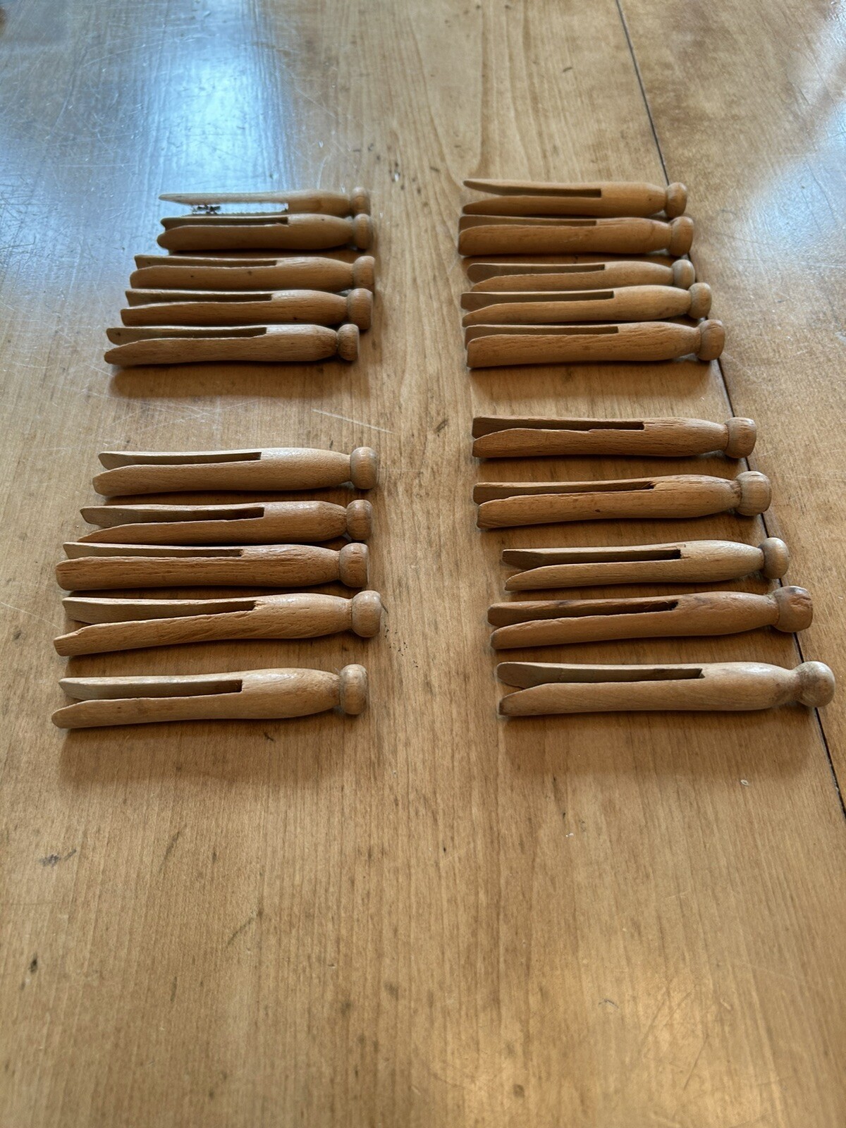 Vintage Wooden Clothes Pins 1950's/Crafts/Round Head Flat Top - 20 Quantity