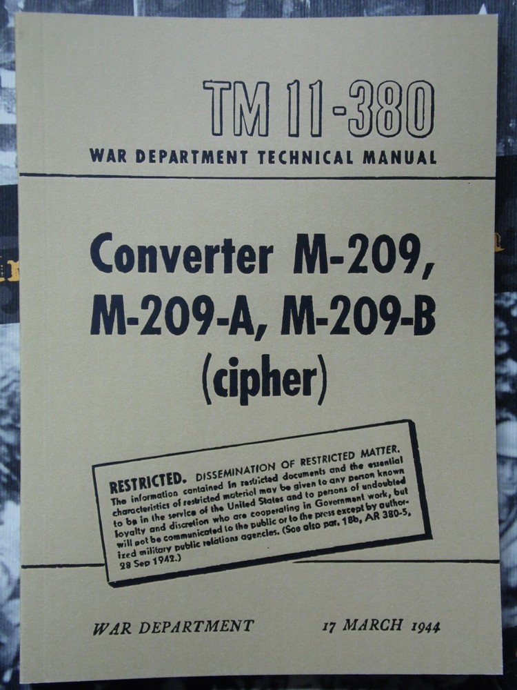 Manual TM 11-380 for M209B M-209 Converter, decoder cypher machine March 1944