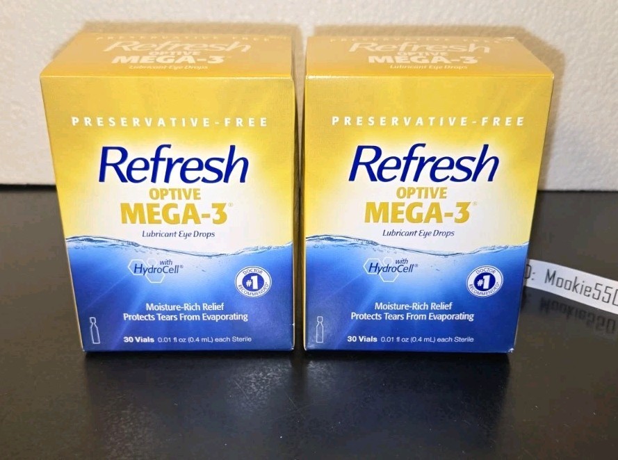 EXP 05/2027! 2 Box 30ct Vials REFRESH OPTIVE MEGA-3 Lubricant Eye Drops
