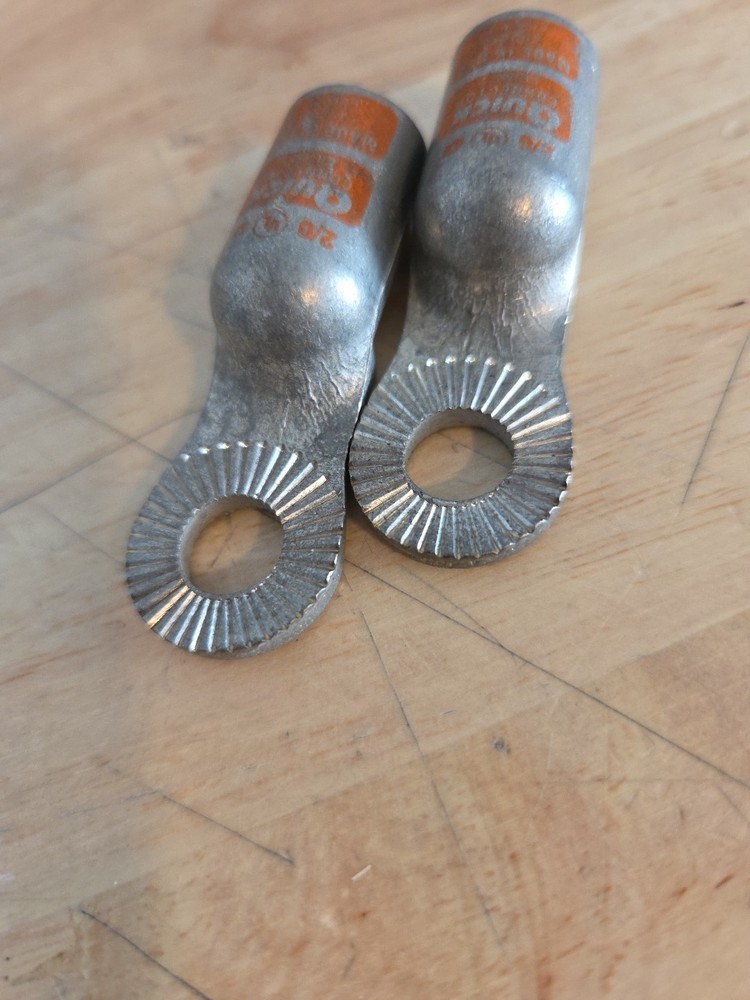 Quickcable 4920F Battery Compression Lug, 2/0 Awg Max, 3/8" Stud, Copper 2 Pcs