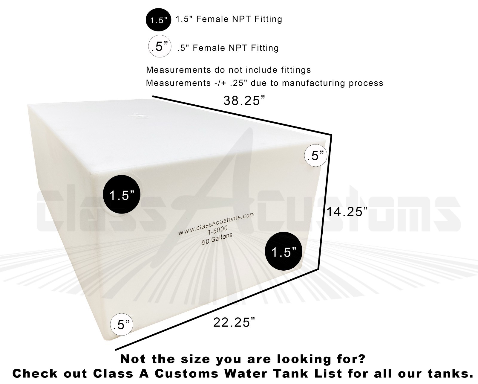 50 Gallon Fresh / Gray Water Holding Tank storage food shower wash dish T-5000