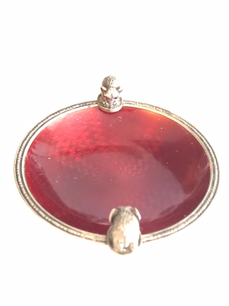 Russian silver small red enameled sweet meat dish