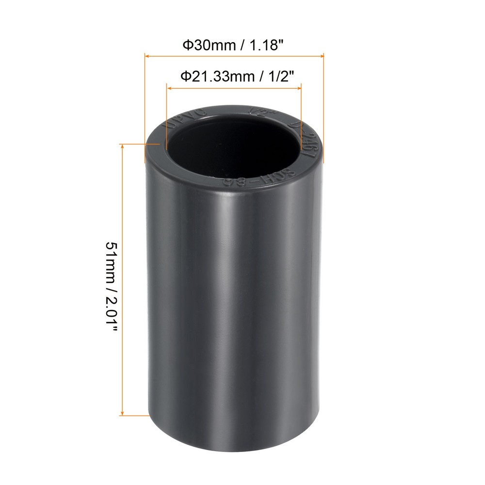 UPVC Pipe Fitting 1/2" Program Socket 80.3pcs Straight Joint Adapter, Grey