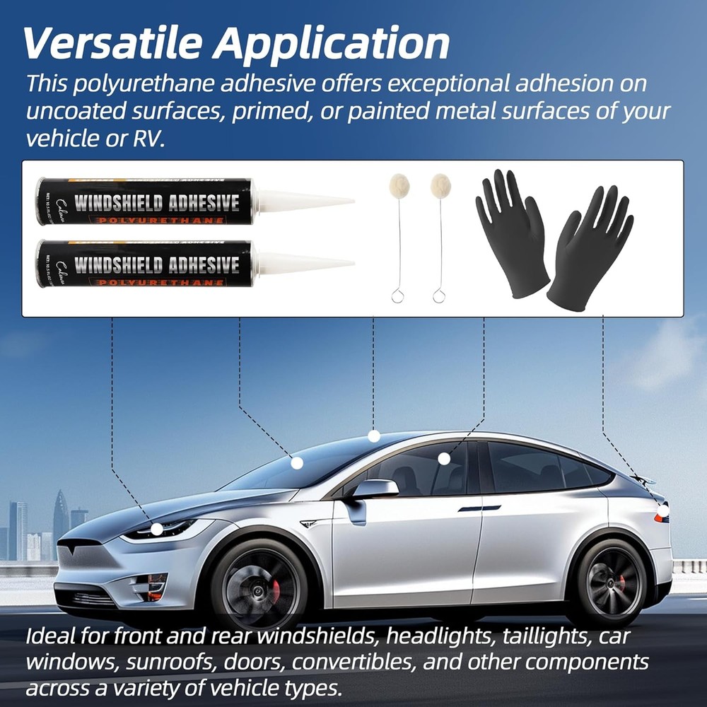 (2-Pack) Urethane Windshield Adhesive, Automotive Polyurethane 2pk, Black