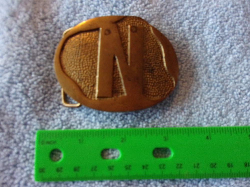 Vintage Solid Brass Belt Buckle Letter N Oval Shaped
