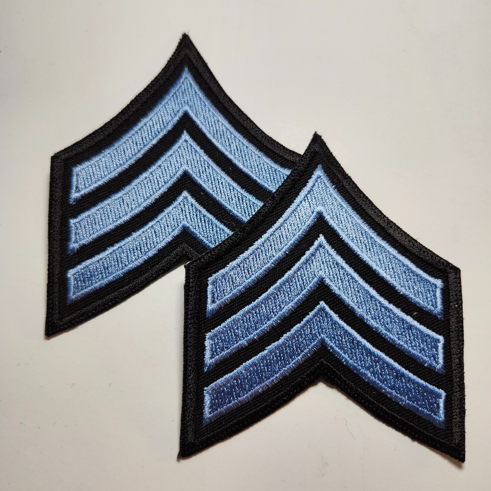 (2) Sergeant Chevron - 3 Sky Blue stripes On Black - Police Patch