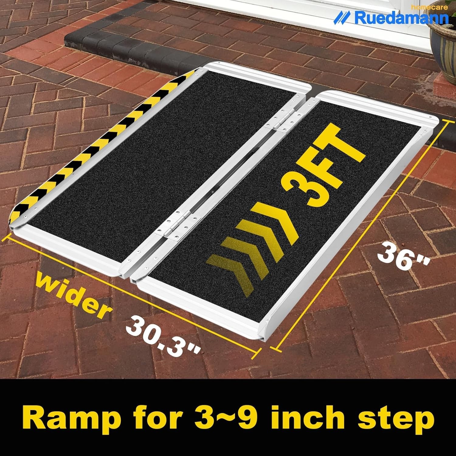 3FT Portable Wheelchair Ramp – Non-Slip Folding Aluminum Mobility Ramp