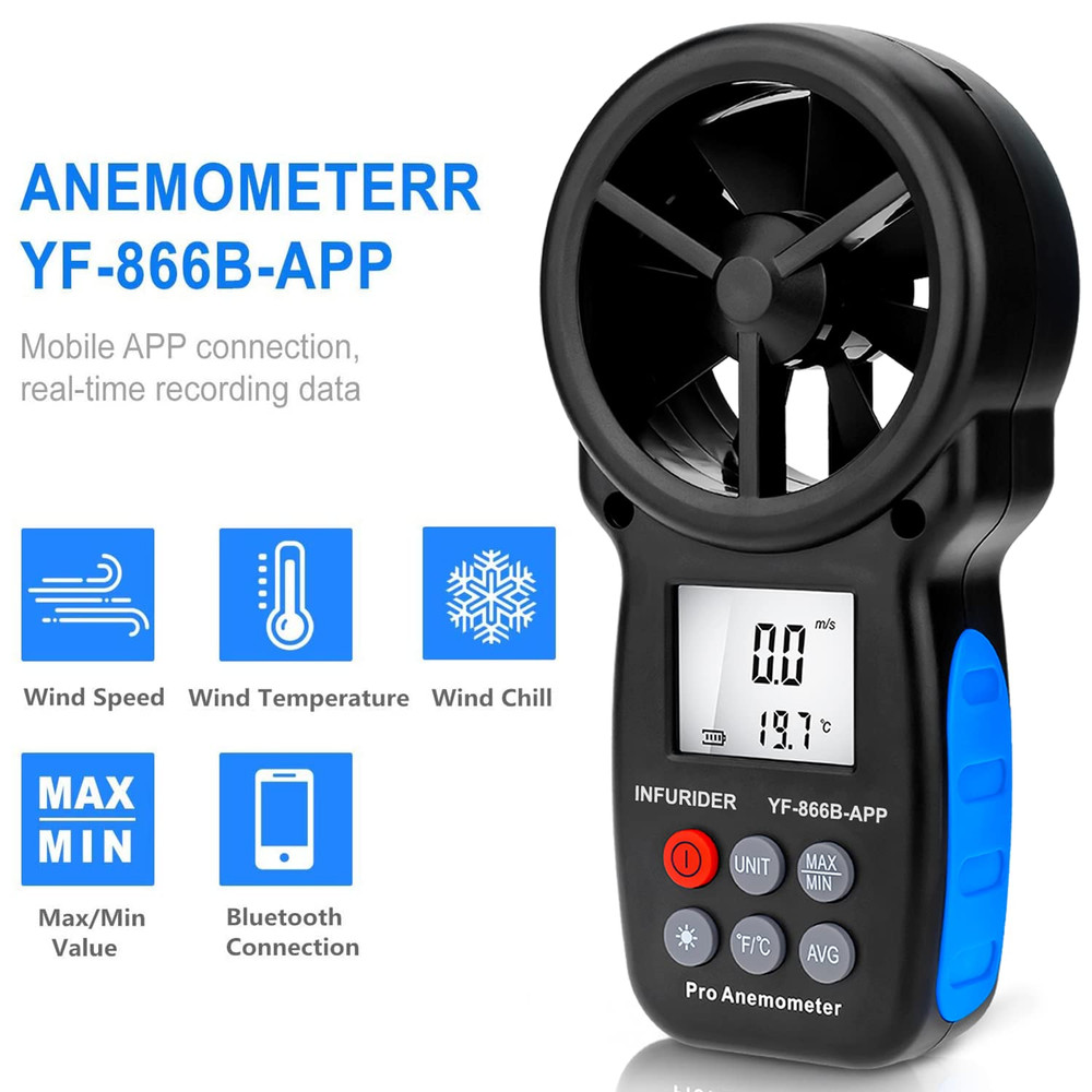 Digital Wireless Anemometer with APP via Bluetooth, Handheld Wind Speed Meter Wi