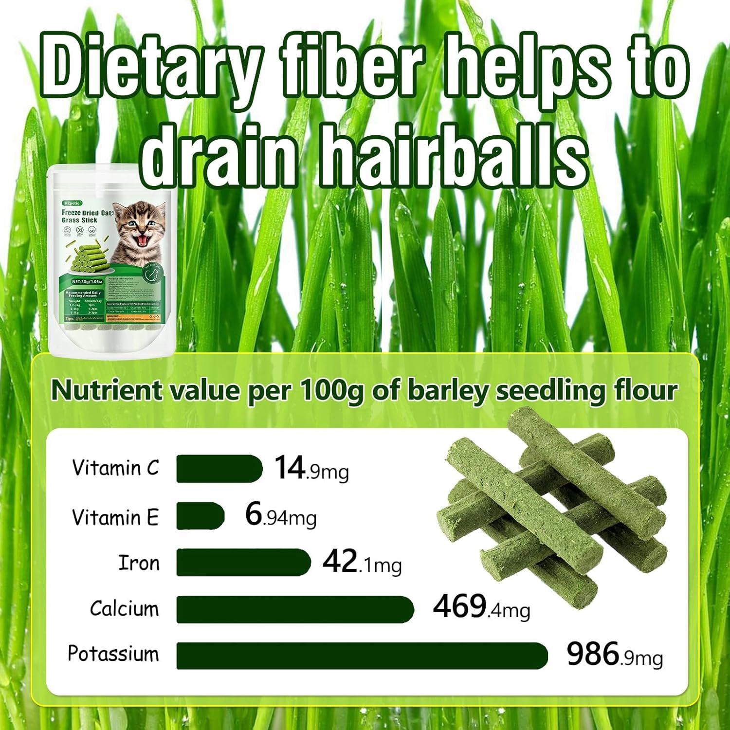 30G Cat Grass Sticks, Delicious Cat Grass Teething Stick Edible Cats Chew Toy Ca