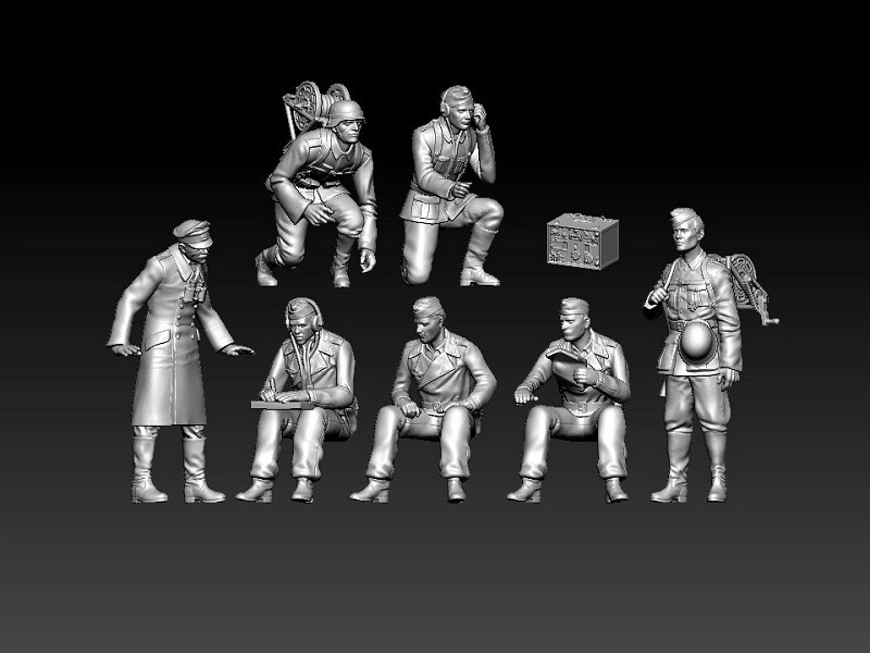 3D printed 1/72 WW II Germany "Army Communication Force" 7 man group model