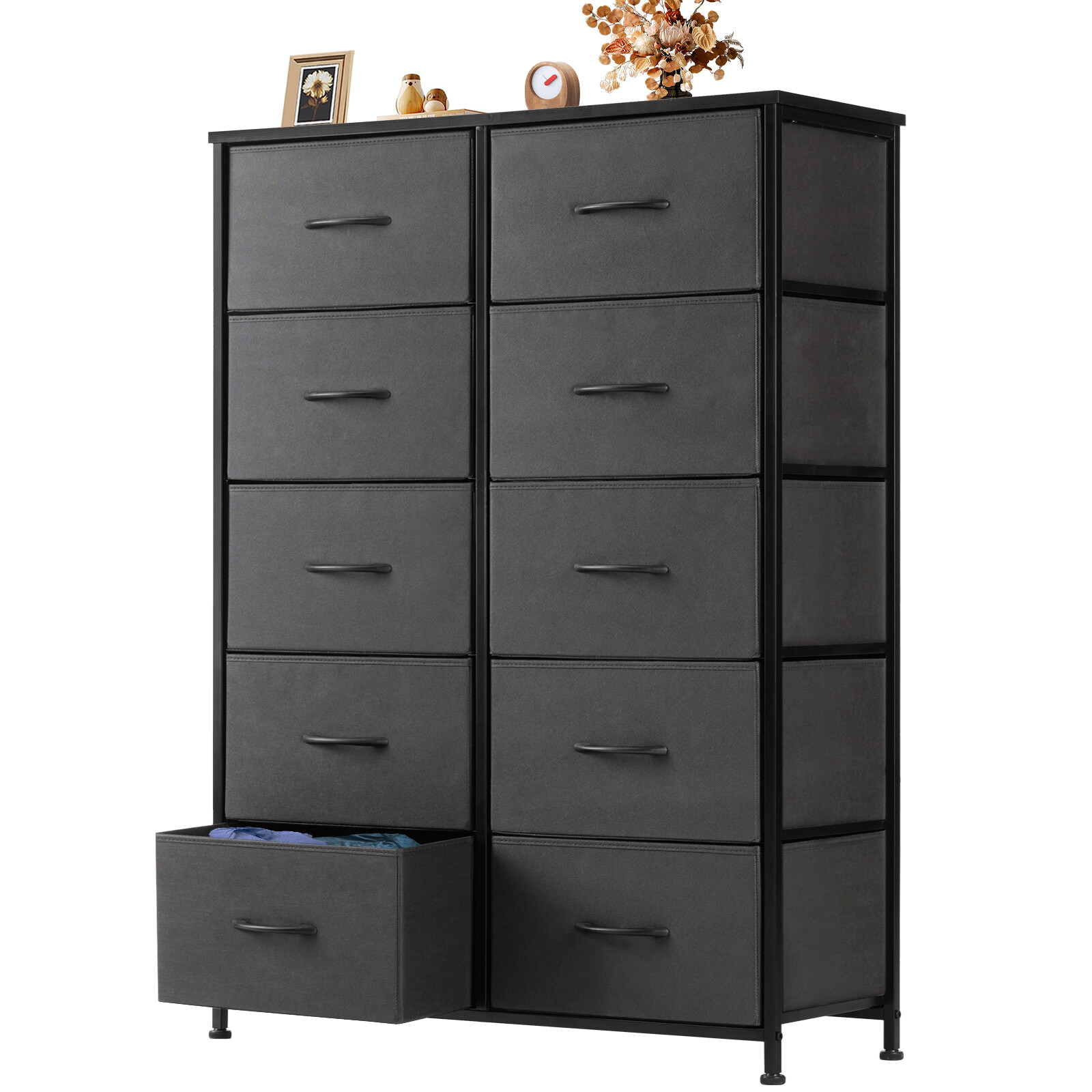 10 Fabric Drawer Dresser Storage Tall Chest Organizer Cabinet Unit Wood Top