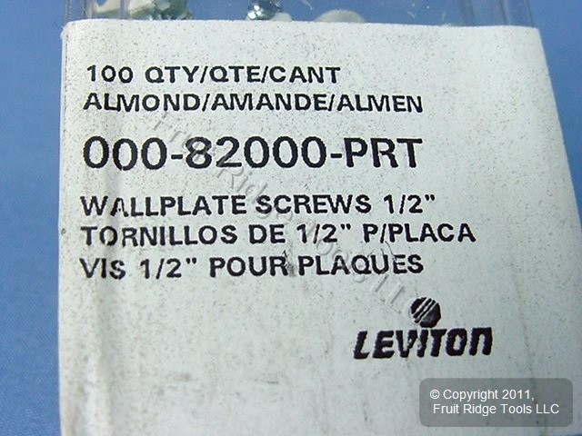 Leviton 82000-PRT Almond 1/2" Wallplate Cover Screws 6-32 Thread Oval Head 100pc