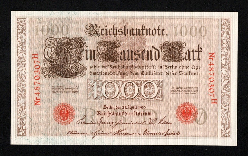1910 Germany 1000 Mark Banknote, UNC
