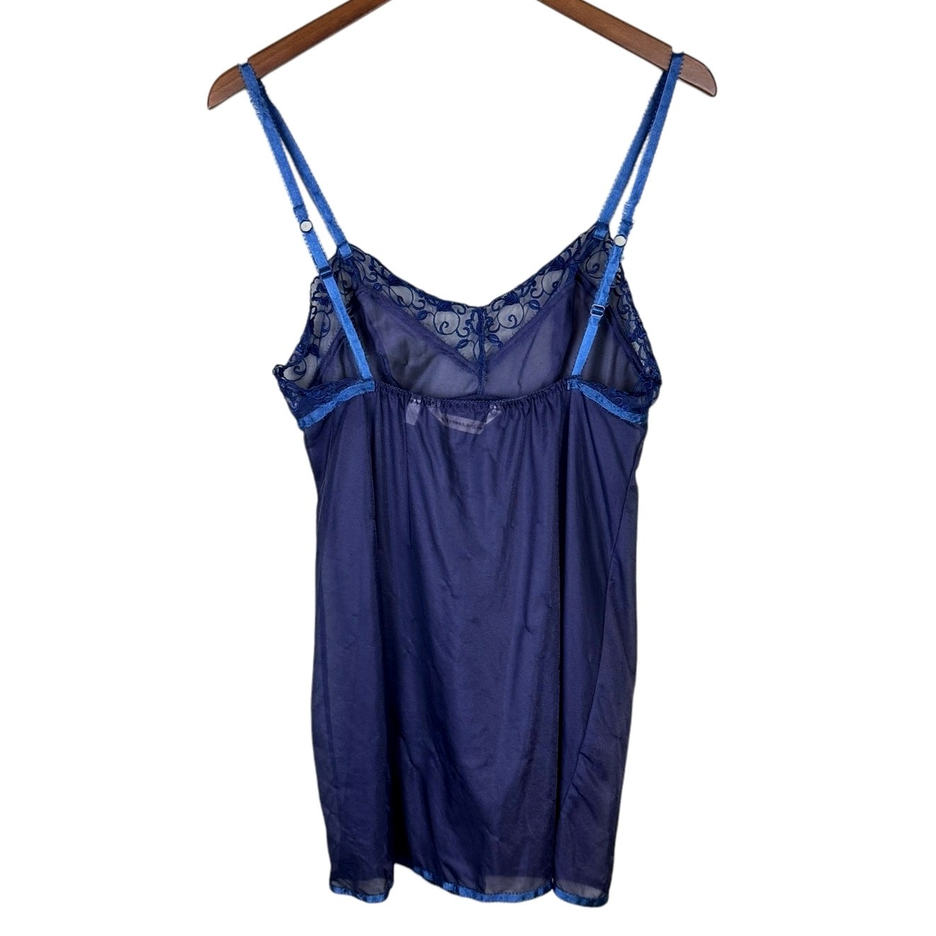 Victorias Secret M Blue Sheer Floral Embroidered Ribbon Trim Lacy Lingerie Top