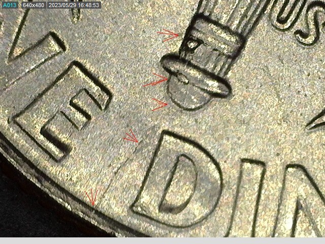 2017P Dime Large Die Breaks, DDO,/Cracks, Multiple Die Breaks on the Face! D47