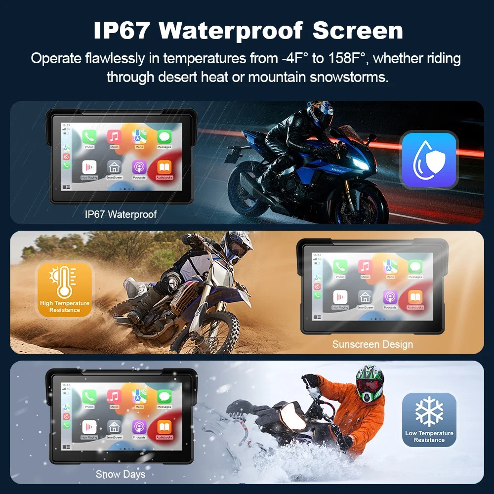 7" Motorcycle w/ Carplay Android Screen Dual Bluetooth Portable GPS Navigation