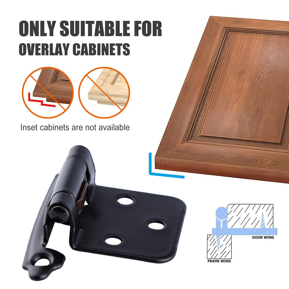 Self Closing Cabinet Hinges Satin Nickel, 100 Pcs - Variable Overlay Flush