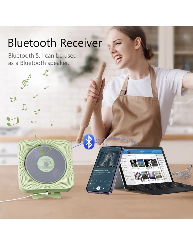 Portable CD Player with Bluetooth Desktop CD Player for Home CD Music Green
