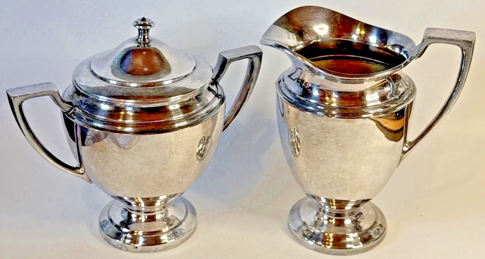 Antique Silver Plate On Copper Creamer & Sugar Bowl