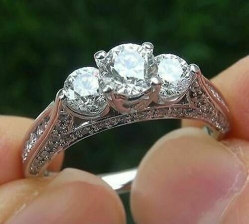 2.40 Ct Round Simulated Diamond Three Stone Engagement Ring 925 Sterling Silver