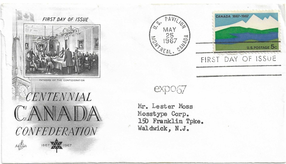 STAMP US SCOTT 1324 "Symbolic View of Canada" 5 CENT 1967 FDC - C