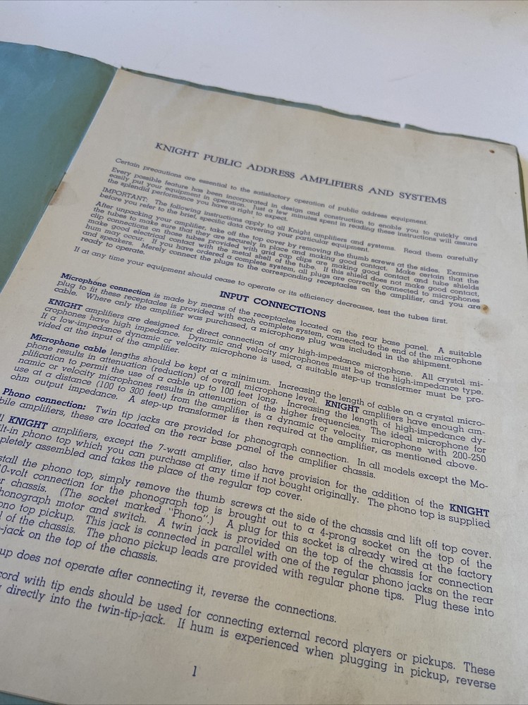 Knight Instructions For Integrated Sound Systems #D