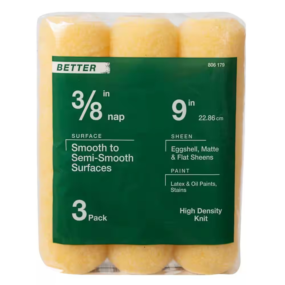 9 In. X 3/8 In. High-Density Polyester Knit Paint Roller Cover (3-Pack)