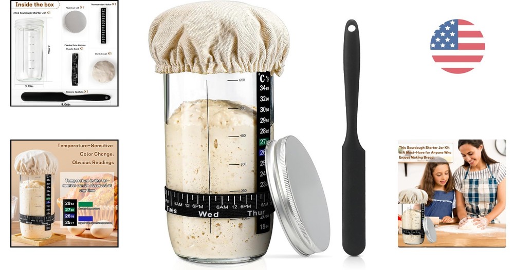 Easily Create Sourdough Bread: 24 oz Starter Kit with Thermometer & Scraper