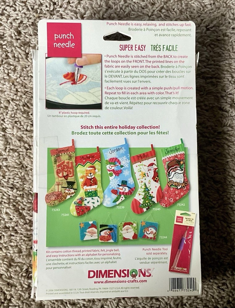 Dimensions Punch Needle SANTA & TREE 15” Stocking Kit 73240 w/ Punch Needle