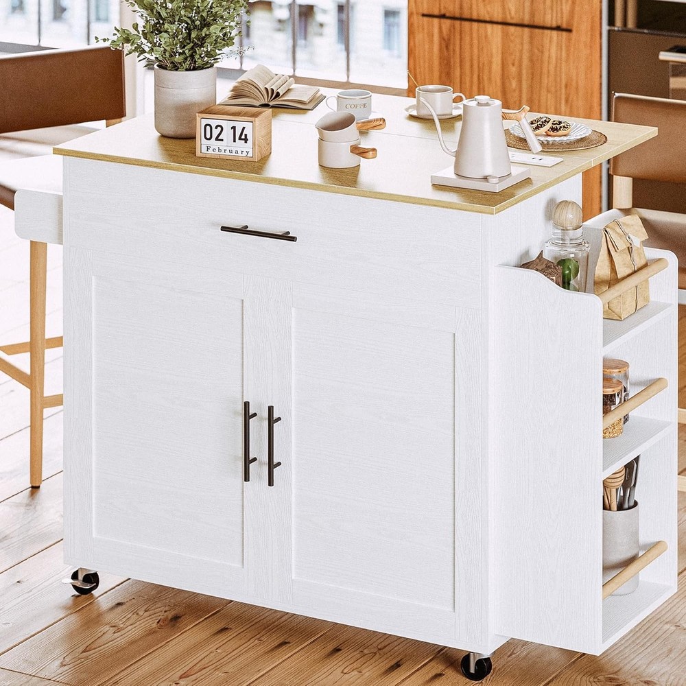 Kitchen Island with Storage, Rolling Kitchen Island on Wheels with Drop Leaf, 3