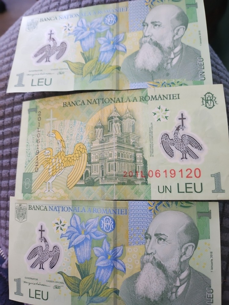 Romania  1 Leu  (3) Uncirculated  Polymer  Banknotes