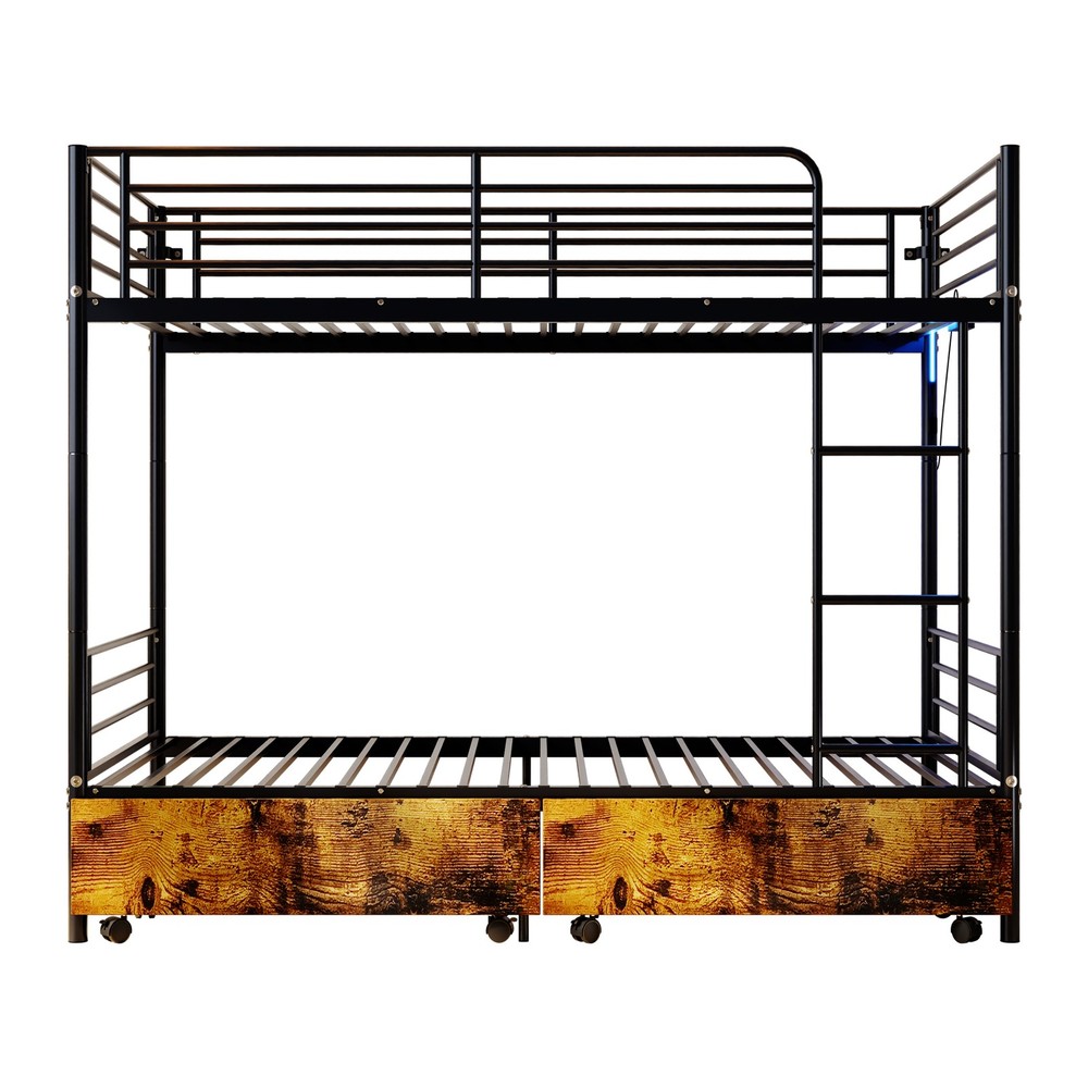 Bunk Bed with USB Charging Station, Able to Split, Metal Bunk Bed, Storage Space