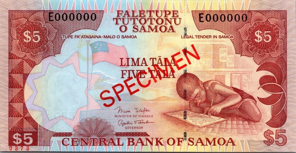 Western Samoa 5 Tala 1985 Pick # 26s Specimen UNC