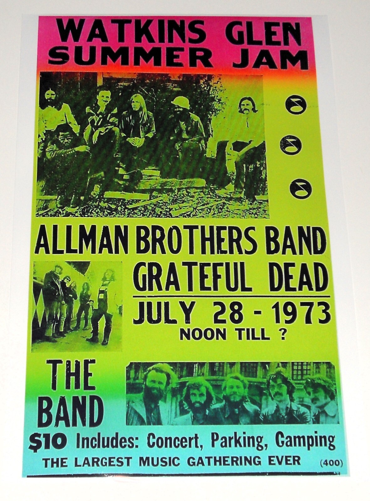Watkins Glen Summer Jam Grateful Dead / Allman Bros 1973 Color Poster 19" x 13"