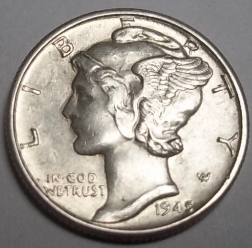 1 - 1945 - P  -   MERCURY  DIME - NICE  GRADE