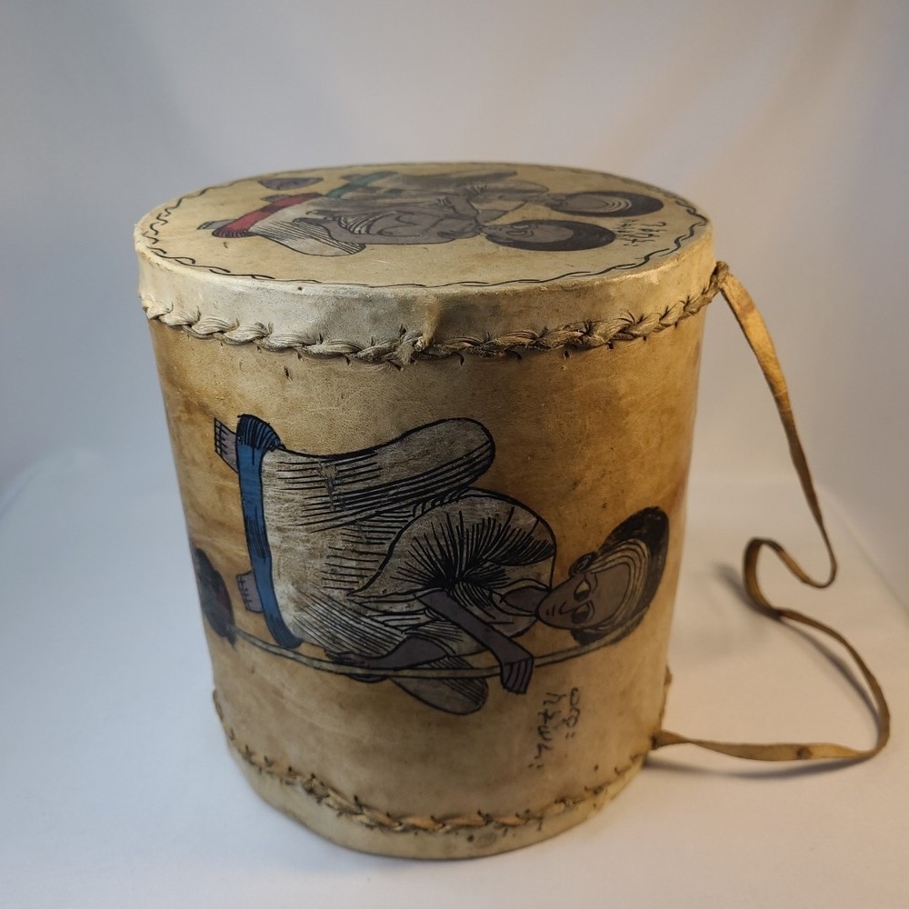 Vintage Ethiopian Leather Drum 7.75 H x 7.25 W