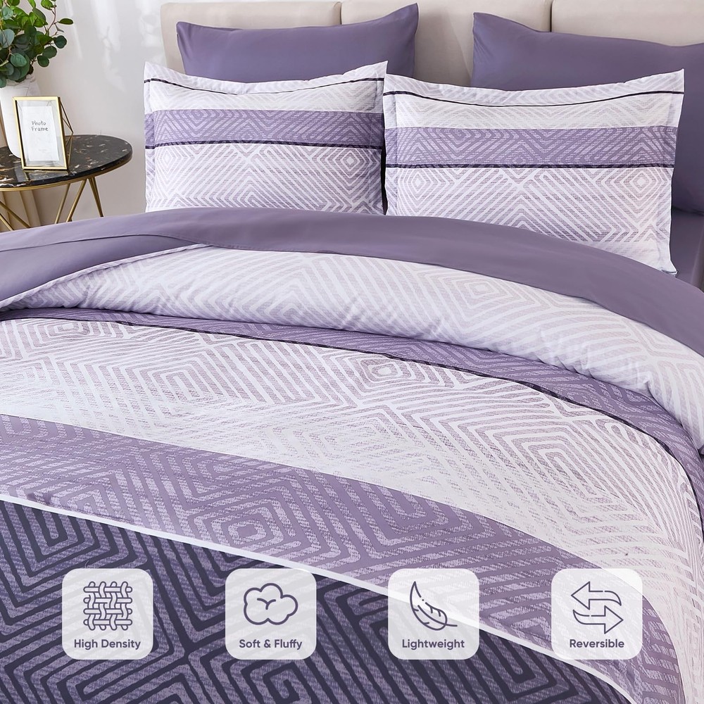 Drucon Queen 7-Piece Boho Striped Comforter Set - Soft Microfiber Bedding