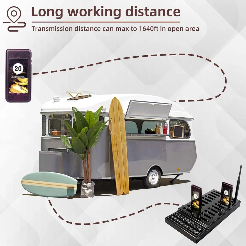 T111 Restaurant Pager System, Buzzers for Restaurant, 500M Long Range, Replaceab