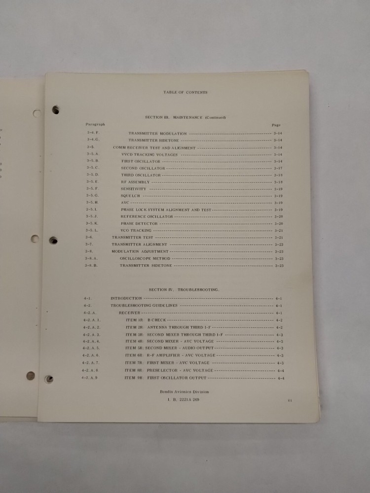 Bendix RT-221 Comm Receiver-Transmitter CNS-220 VHF Comm/Nav Maintenance Manual
