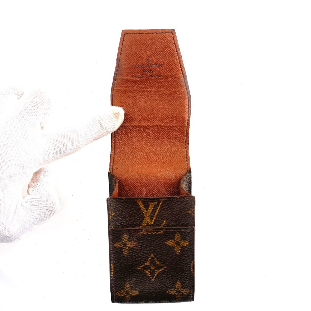 Authentic LOUIS VUITTON LV Monogram Canvas Leather Cigarette Pouch Case