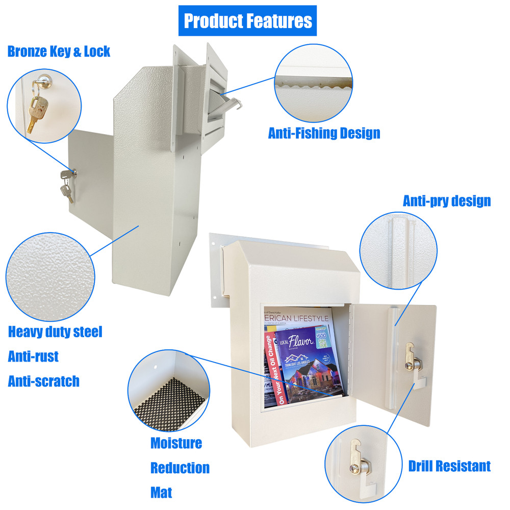 OPEN BOX Door Drop Box, Mail Slots, Through The Door Locking Mailbox, Gray