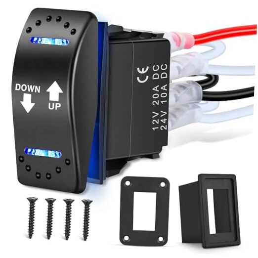 Down Up Polarity Reverse Blue LED Switch DPDT 20A 12V Down Up w/Holder Switch