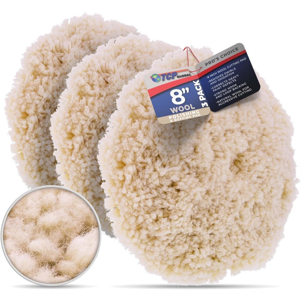 Wool Buffing Pad Set: 3 x 8" Polishing Pads for Effective Surface Correction