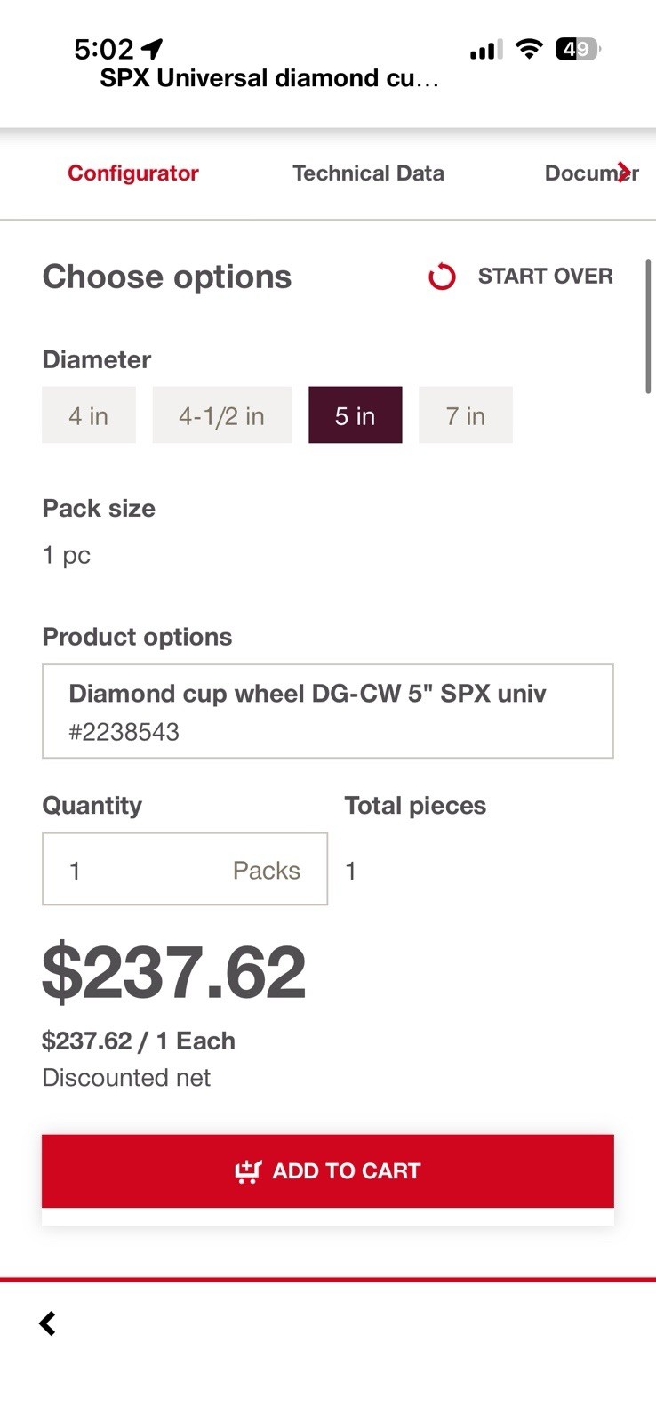 Hilti Diamond Cup Wheel DG-CW SPX 5" Univ Concrete Grinder 2238543