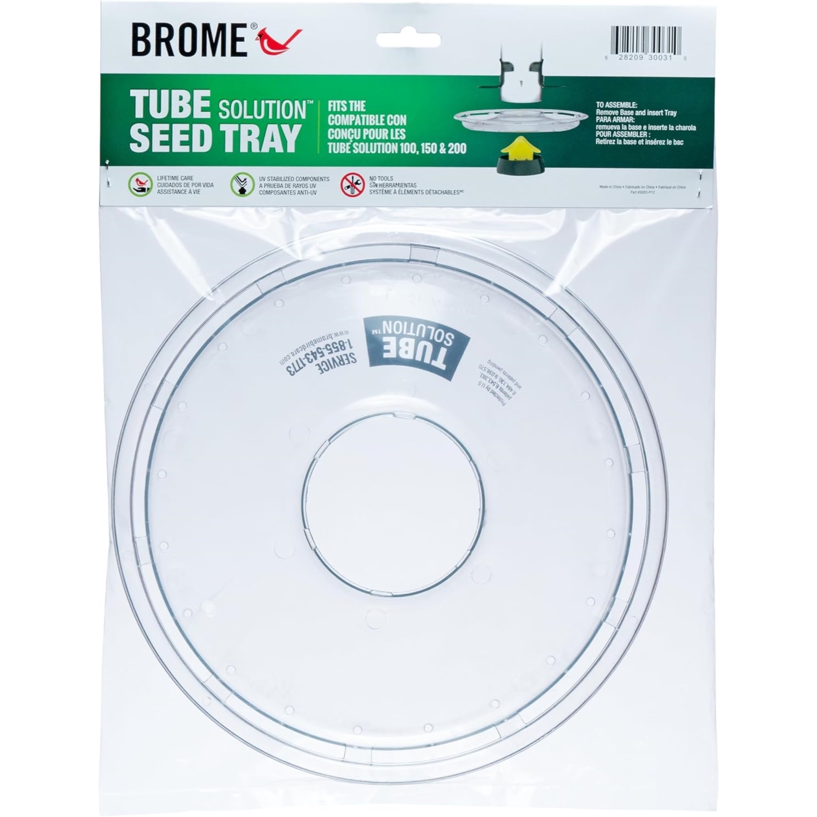 Brome Bird Feeder Seed Tray, Compatible with Tube Solution 100, 150 & 200, Clear