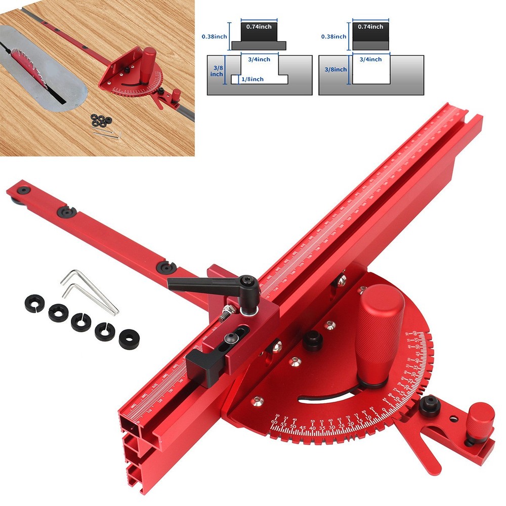 Table Saw Miter Gauge Adjustable Flip Stop Extendable Fence & Quick Angle Stop