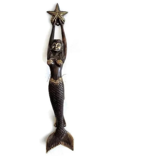 brass 15" inch Large version old style Mermaid solid hollow brass GRAB handle