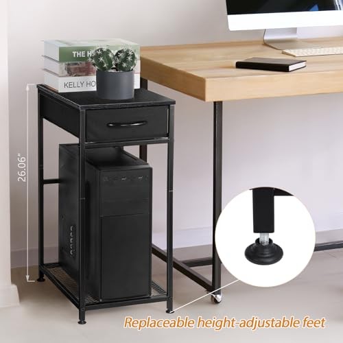 PC Stand 2 Tier Computer Tower Stand with Drawer Mobile Computer Cart Black
