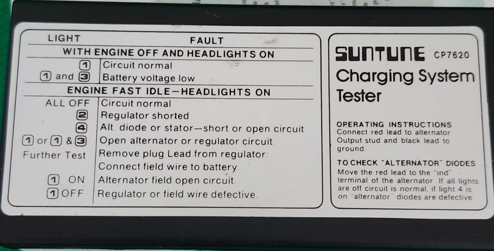 Suntune Charging System Tester CP7620 W/Box & Instructions